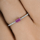 0.22 Carat Genuine Ruby and White Diamond 14K White Gold Ring