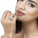 0.44 Carat Genuine Blue Sapphire and White Diamond 14K White Gold Ring