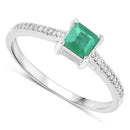 0.67 Carat Genuine Zambian Emerald and White Diamond 14K White Gold Ring