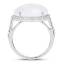 7.33 Carat Genuine White Rainbow Moonstone And White Topaz .925 Sterling Silver Ring