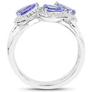 1.52 Carat Genuine Tanzanite and White Zircon .925 Sterling Silver Ring