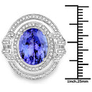 14K White Gold 6.83 Carat Genuine Tanzanite and White Diamond Ring