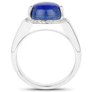 5.52 Carat Genuine Lapis and White Zircon .925 Sterling Silver Ring