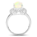 1.73 Carat Genuine Ethiopian Opal & White Topaz .925 Sterling Silver Ring