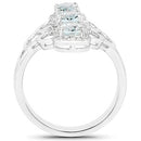 1.54 Carat Genuine Aquamarine and White Zircon .925 Sterling Silver Ring