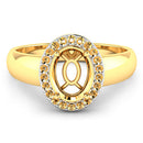 0.22 Carat Genuine White Diamond 14K Yellow Gold Semi Mount Ring - holds 9x7mm Oval Gemstone