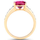2.70 Carat Genuine Rubellite and White Diamond 14K Yellow Gold Ring