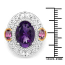 5.58 Carat Genuine Amethyst, Rhodolite and White Diamond 14K Yellow Gold with .925 Sterling Silver Ring