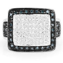 0.64 Carat Genuine White Diamond and Blue Diamond .925 Sterling Silver Ring