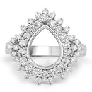 0.89 Carat Genuine White Diamond 14K White Gold Semi Mount Ring - holds 11x9mm Pear Gemstone