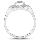 1.32 Carat Genuine London Blue Topaz and White Topaz .925 Sterling Silver Ring