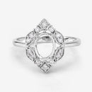 0.20 Carat Genuine White Diamond 14K White Gold Semi Mount Ring - holds 8x6mm Oval Gemstone