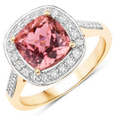 2.71 Carat Genuine Royal Pink Tourmaline and White Diamond 14K Yellow Gold Ring