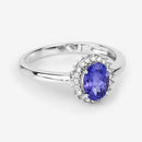 0.86 Carat Genuine Tanzanite and White Diamond 14K White Gold Ring