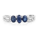 0.73 Carat Genuine Blue Sapphire and White Diamond 14K White Gold Ring