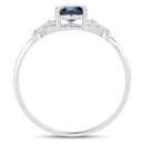 0.93 Carat Genuine London Blue Topaz and White Diamond 14K White Gold Ring
