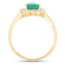1.22 Carat Genuine Zambian Emerald and White Diamond 14K Yellow Gold Ring
