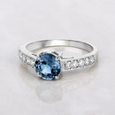 1.90 Carat Genuine Blue Sapphire and White Diamond 14K White Gold Ring