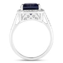3.70 Carat Genuine Iolite and White Diamond 14K White Gold Ring