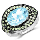 7.39 Carat Genuine Blue Topaz and Peridot .925 Sterling Silver Ring