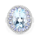 7.41 Carat Genuine Blue Topaz and Tanzanite .925 Sterling Silver Ring