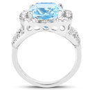 5.17 Carat Genuine Blue Topaz and White Topaz .925 Sterling Silver Ring