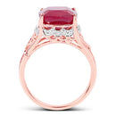 14K Rose Gold Plated 5.54 Carat Genuine Glass Filled Ruby & White Topaz .925 Sterling Silver Ring