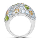 11.38 Carat Genuine Peridot, Citrine and Blue Topaz .925 Sterling Silver Ring