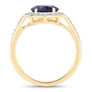 1.79 Carat Genuine Iolite and White Diamond 14K Yellow Gold Ring