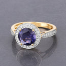 1.79 Carat Genuine Iolite and White Diamond 14K Yellow Gold Ring