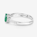 0.82 Carat Genuine Zambian Emerald and White Diamond 10K White Gold Ring