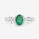0.82 Carat Genuine Zambian Emerald and White Diamond 10K White Gold Ring
