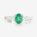 0.82 Carat Genuine Zambian Emerald and White Diamond 14K Yellow Gold Ring