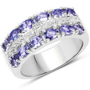 2.05 Carat Genuine Tanzanite and White Topaz .925 Sterling Silver Ring