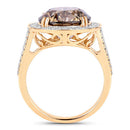 IGI Certified 7.07 Carat Genuine Brown Diamond Center and 0.64cttw White Diamond 18K Yellow Gold Ring (7.71cttw)