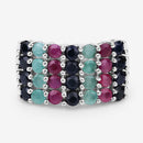 "3.40 Carat Genuine Emerald, Ruby and Black Sapphire .925 Sterling Silver Ring