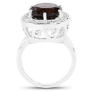 4.52 Carat Genuine Smoky Quartz and White Topaz .925 Sterling Silver Ring