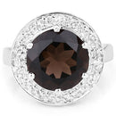 4.52 Carat Genuine Smoky Quartz and White Topaz .925 Sterling Silver Ring