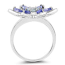 1.34 Carat Genuine Aquamarine and Tanzanite .925 Sterling Silver Ring