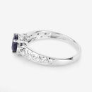 1.13 Carat Genuine Blue Sapphire and White Diamond 10K White Gold Ring