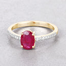 1.43 Carat Genuine Ruby and White Diamond 14K Yellow Gold Ring