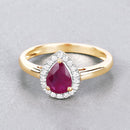 1.02 Carat Genuine Ruby and White Diamond 14K Yellow Gold Ring