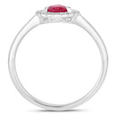 0.94 Carat Genuine Ruby and White Diamond 14K White Gold Ring