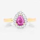 0.94 Carat Genuine Ruby and White Diamond 14K Yellow Gold Ring