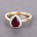 1.30 Carat Genuine Ruby and White Diamond 14K Yellow Gold Ring