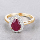 1.38 Carat Genuine Ruby and White Diamond 14K Yellow Gold Ring