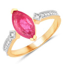 1.01 Carat Genuine Ruby and White Diamond 14K Yellow Gold Ring