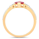 1.01 Carat Genuine Ruby and White Diamond 14K Yellow Gold Ring