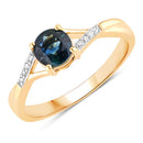 0.88 Carat Genuine Blue Sapphire and White Diamond 14K Yellow Gold Ring