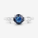 1.38 Carat Genuine Blue Sapphire and White Diamond 14K White Gold Ring